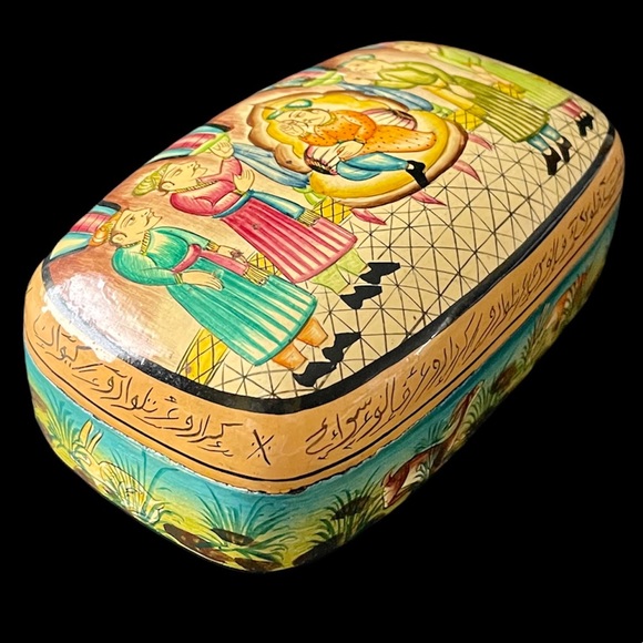 🇮🇳 INDIA VINTAGE HANDMADE HAND PAINTED LACQUERED BOX - Picture 4 of 13
